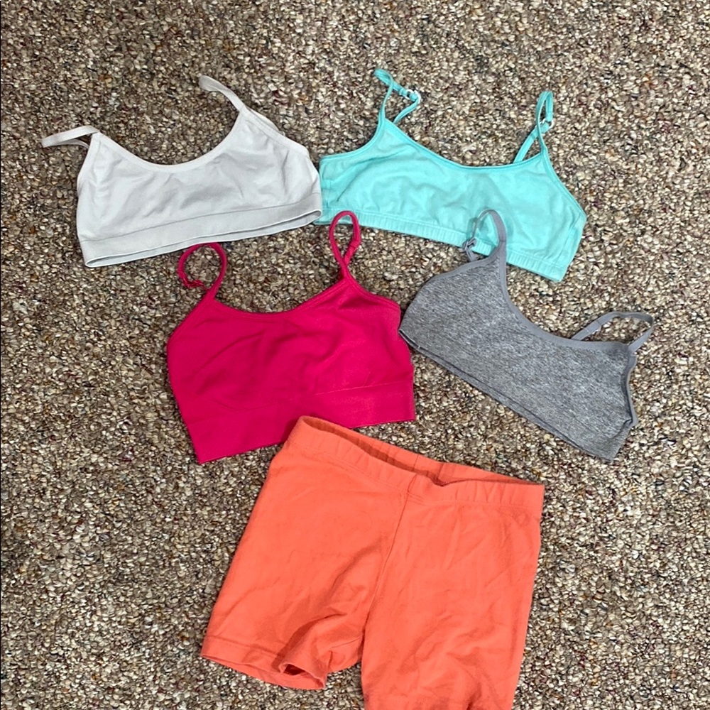 Kids 5-Pack Comfort Bralette and Shorts Set - White, Aqua, Pink, Gray, Orange